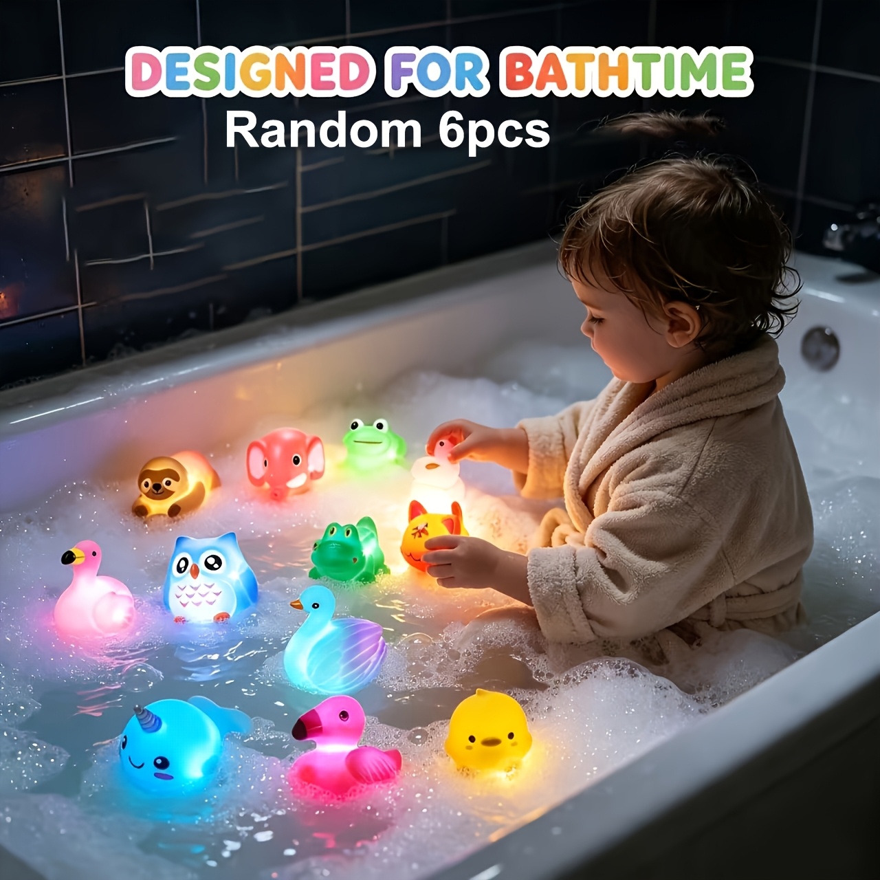 Image of 2/6/8/12pcs No Hole Bath Toys, Light Up Sea Animals Set, Glitter Colorful Bathtub Toys, Bathtub Floating Water Toys, Great Gifts For Bathroom Water Tub Games Pool Party Random Colors