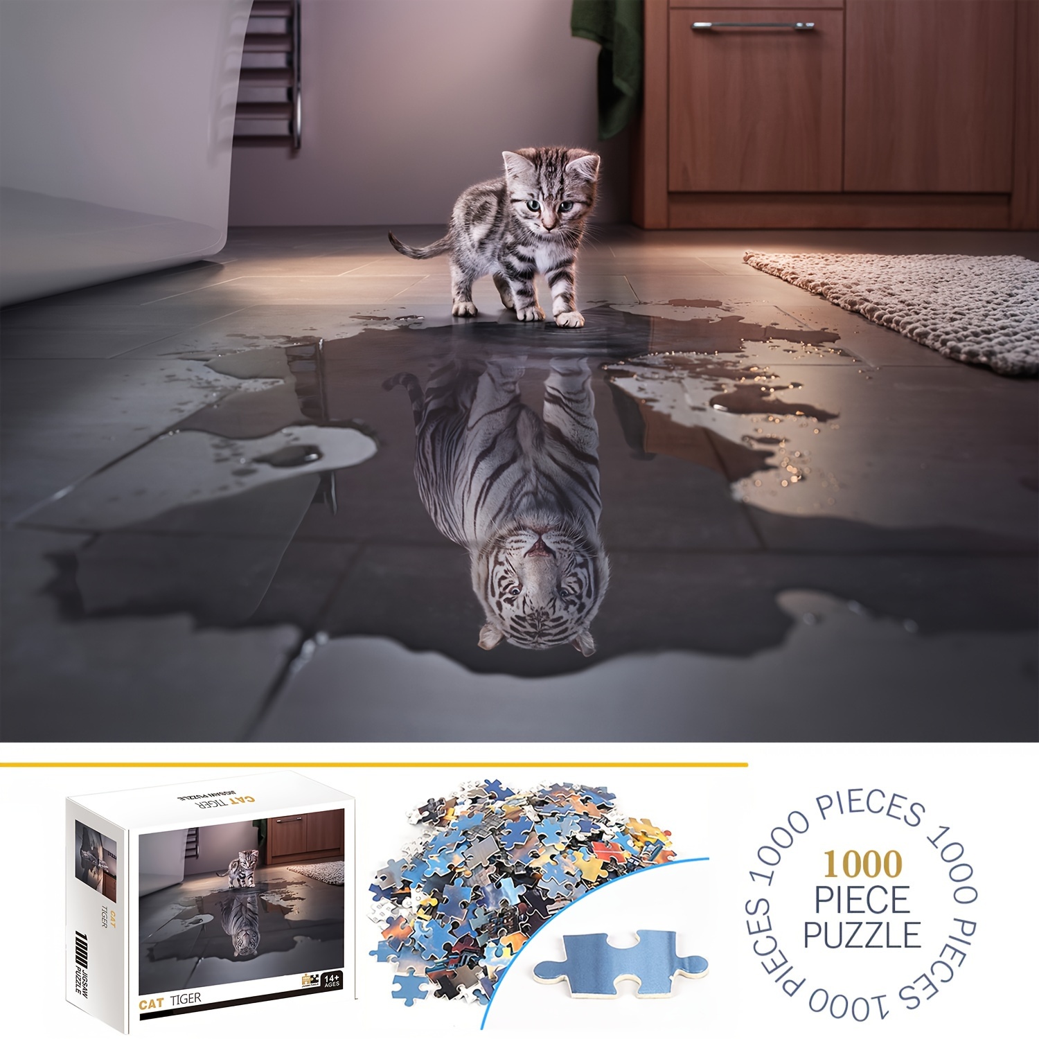 

1000pcs Cat Tiger Puzzles, Thick And Durable Seamless Jigsaw Puzzles For Adults Fun Family Challenging Puzzles For Birthday, Christmas, Halloween, Thanksgiving, Easter