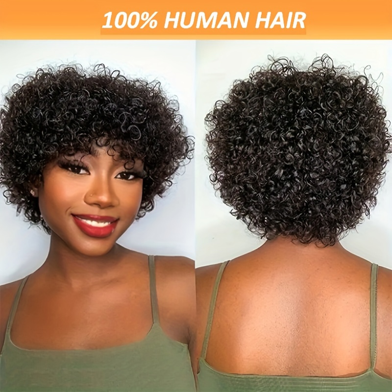 

Afro Human Hair Short Small Curly Human Hair Wigs For Women, Full And Fluffy Machine Made Wig Human Hair Pixie Cut Natural Looking Glueless Hair Wig Black Color