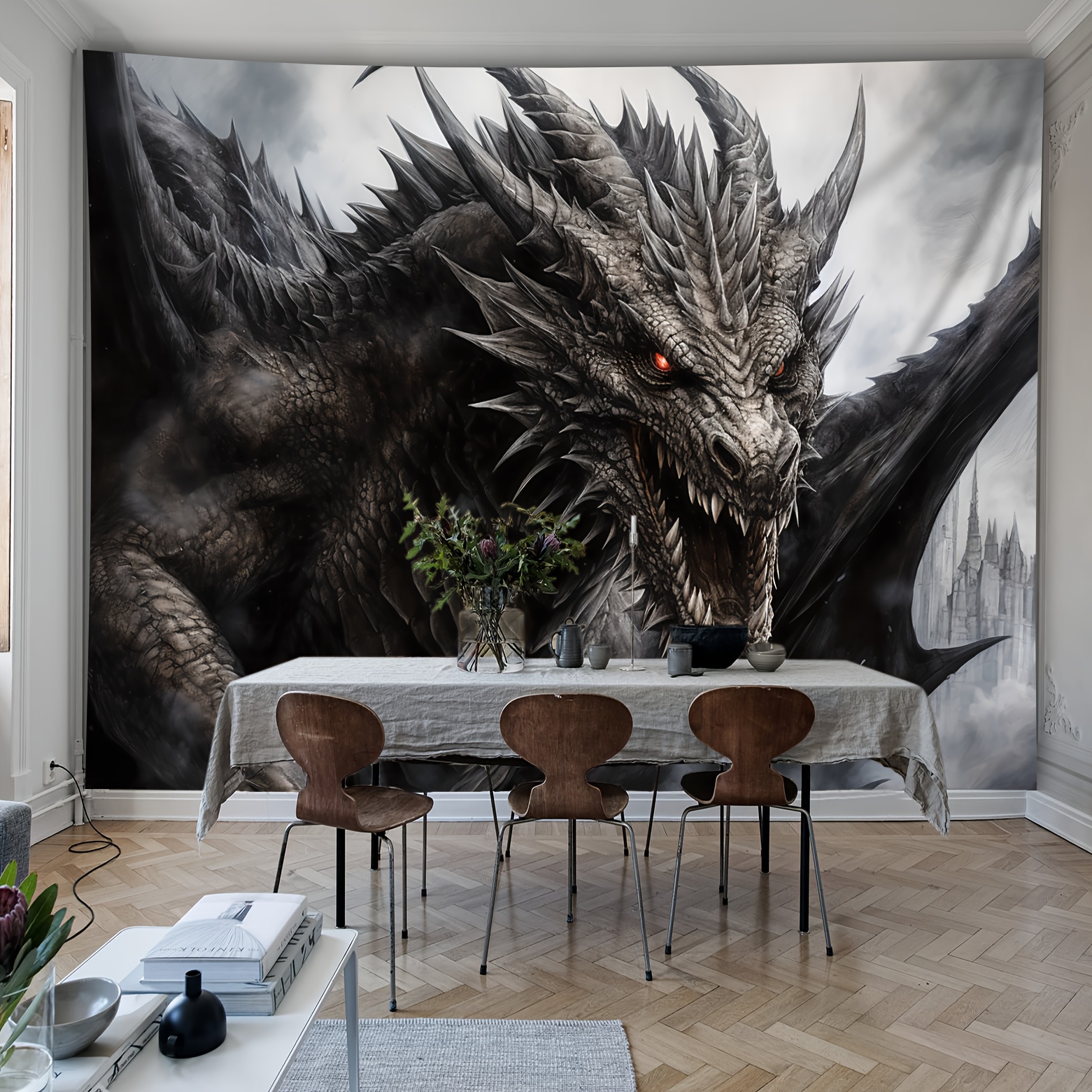 

1pc Dragon Pattern Tapestry, Wall Hanging Large Size Tapestries, Live Streaming Background, Festival Gifts, Suitable For Living Room Bedroom Dormitory Home Decor Party Decor, With Free Accessories