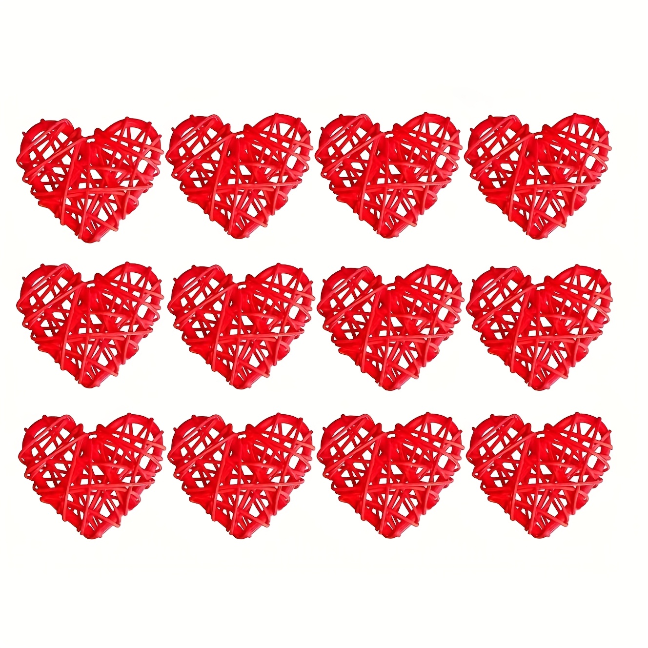 12pcs, Christmas Decoration Valentine's Day Heart Shaped Rattan Balls Decorations, Heart Shaped Wicker Balls Decorative For Valentine's Decor Vase Bowl Filler Ornament Wedding Table Decoration (red)