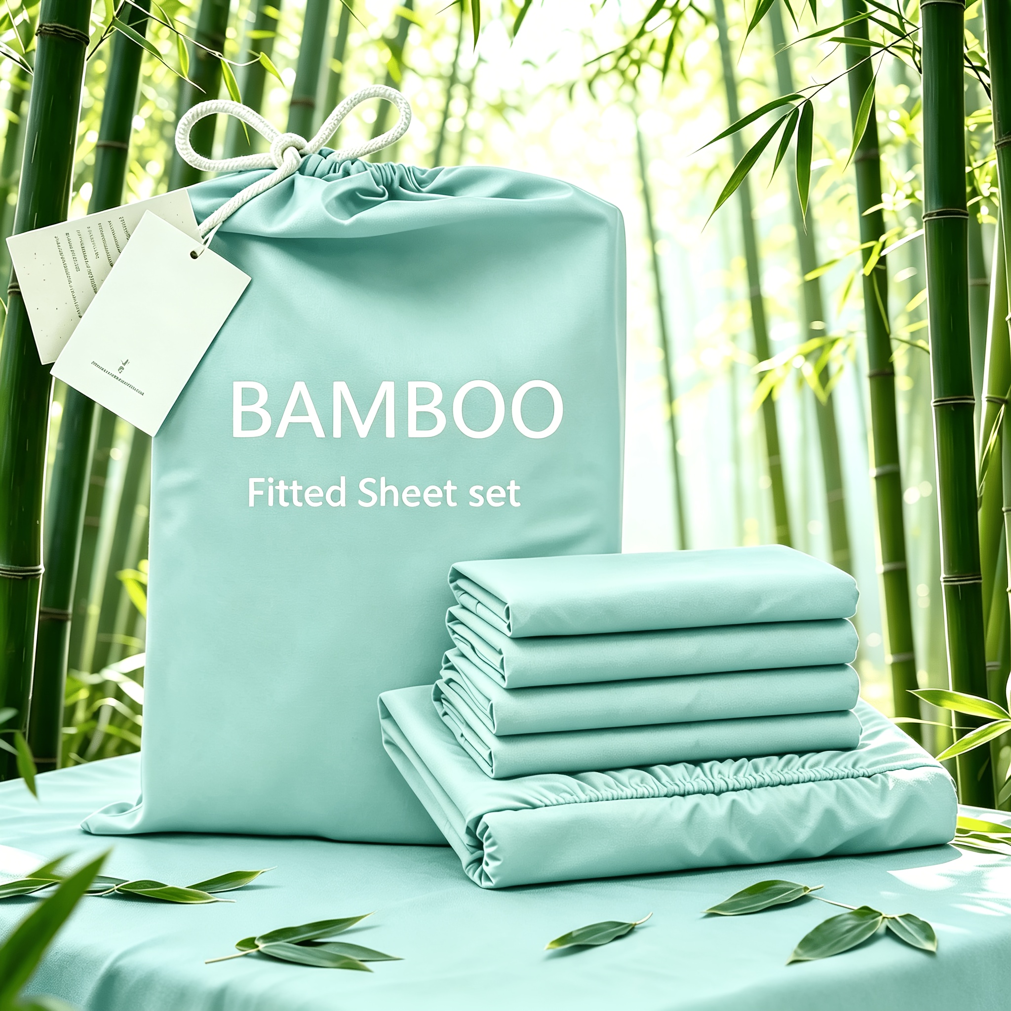 TEMU Ensemble de draps-housses rafraîchissants en bambou, taille Queen, tissu doux et respirant 2200TC, drap-housse à poche profonde de 18", 3/5