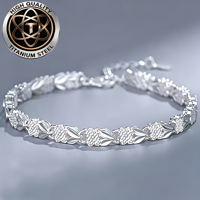 TEMU Armband aus Titanstahl im Bohemian-Stil – Vintage-Design mit aufwendigem Blattmuster, verstellbarer Verschluss, geeignet für den als Geschenk