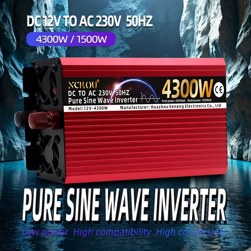 품목 사진 2026년형 차량용 인버터, 최대 4300w  12v/24v - ac230v 순수 정현파 전력 변환기, led 디스플레이, 냉각 팬, 유럽형 소켓, 과열 방지 기능, 야외 캠핑, 노트북 컴퓨터, 가전제품용, 1500 w 지속 출력