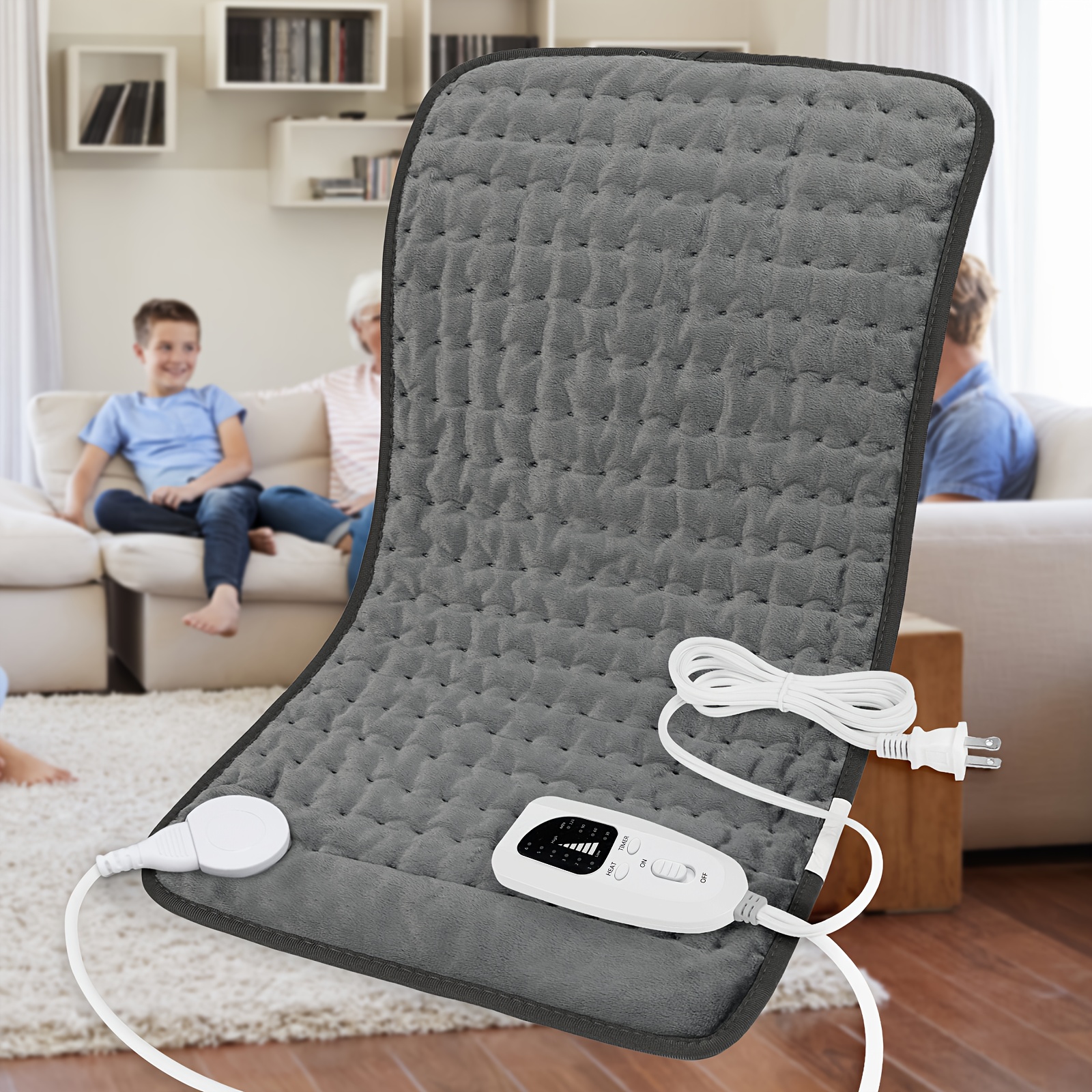 TEMU Extra Large Heating Pad Sizes 40" X 20", 33" X 17", 24" X 12", 6 Temperature Levels And 4 Time Settings, Portable Electric Heating Pad, Back,