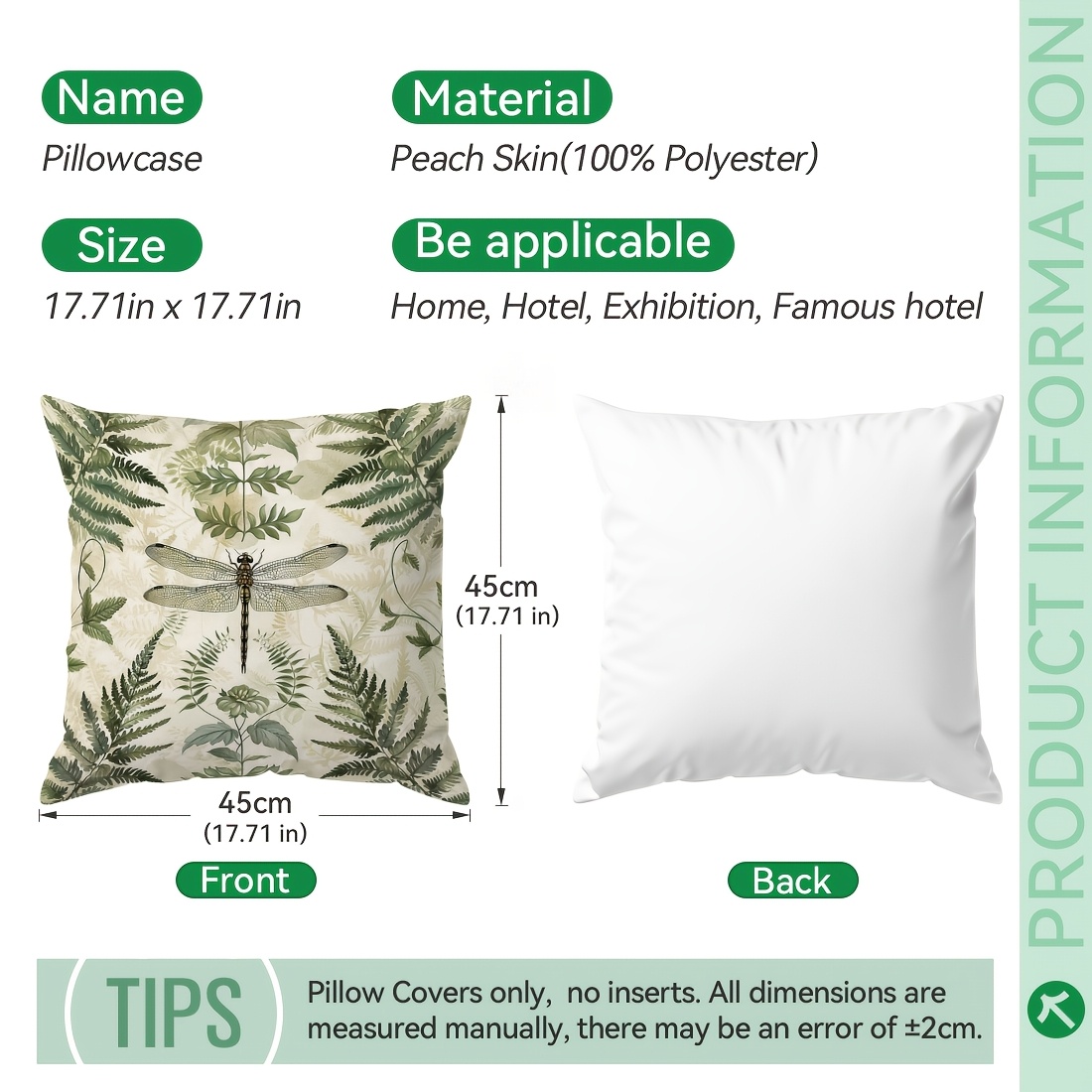 1pc Minimalist Dragonfly And Plant Single-sided Print Cushion Cover For Sofa - Pillowcase 45*45cm