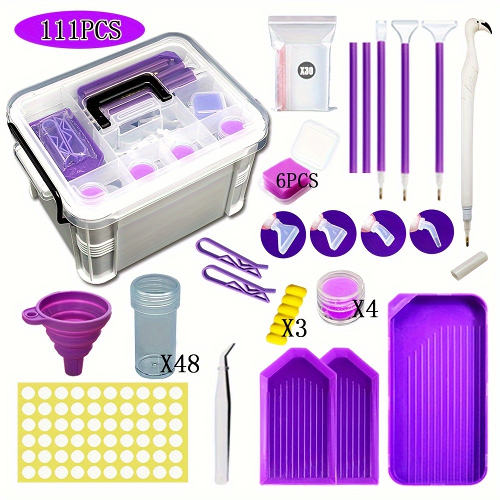 

111-piece Diamond Painting Tools Kit With Plastic Storage Box, Multiple Diamond Embroidery Accessories Including Sorting Trays, Bottles, Tweezers, Pens, Wax, Funnel For Art Crafts