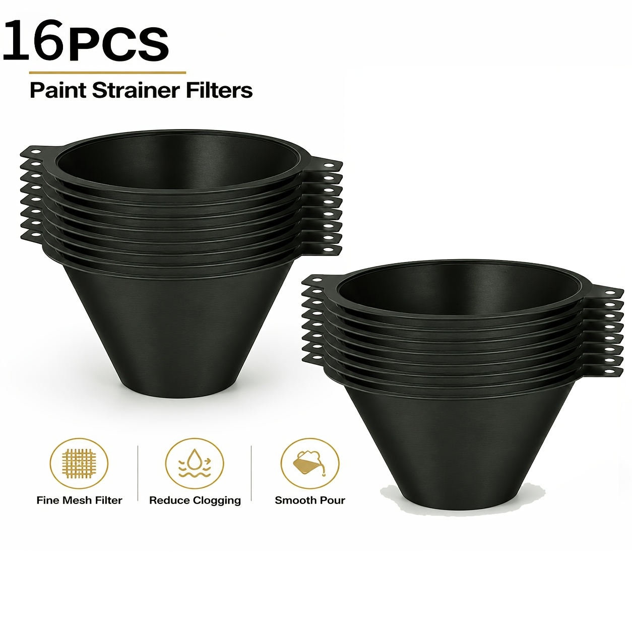 TEMU 16-pack Filters Nylon Mesh, Reusable Industrial Nylon Mesh Paint Filters For Filtering Paint, Engine Oil, And Water-based