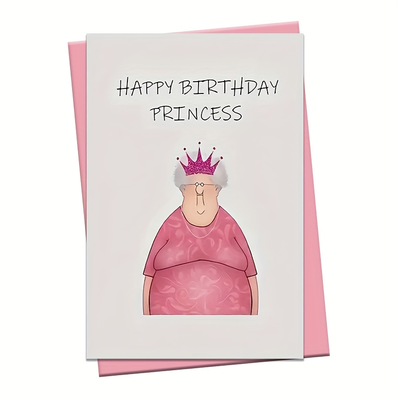 TEMU 1 Carte de Vœux Humoristique pour Anniversaire, Fête Spéciale - Princesse Cartoon , Cadeau pour Tous les Occasions