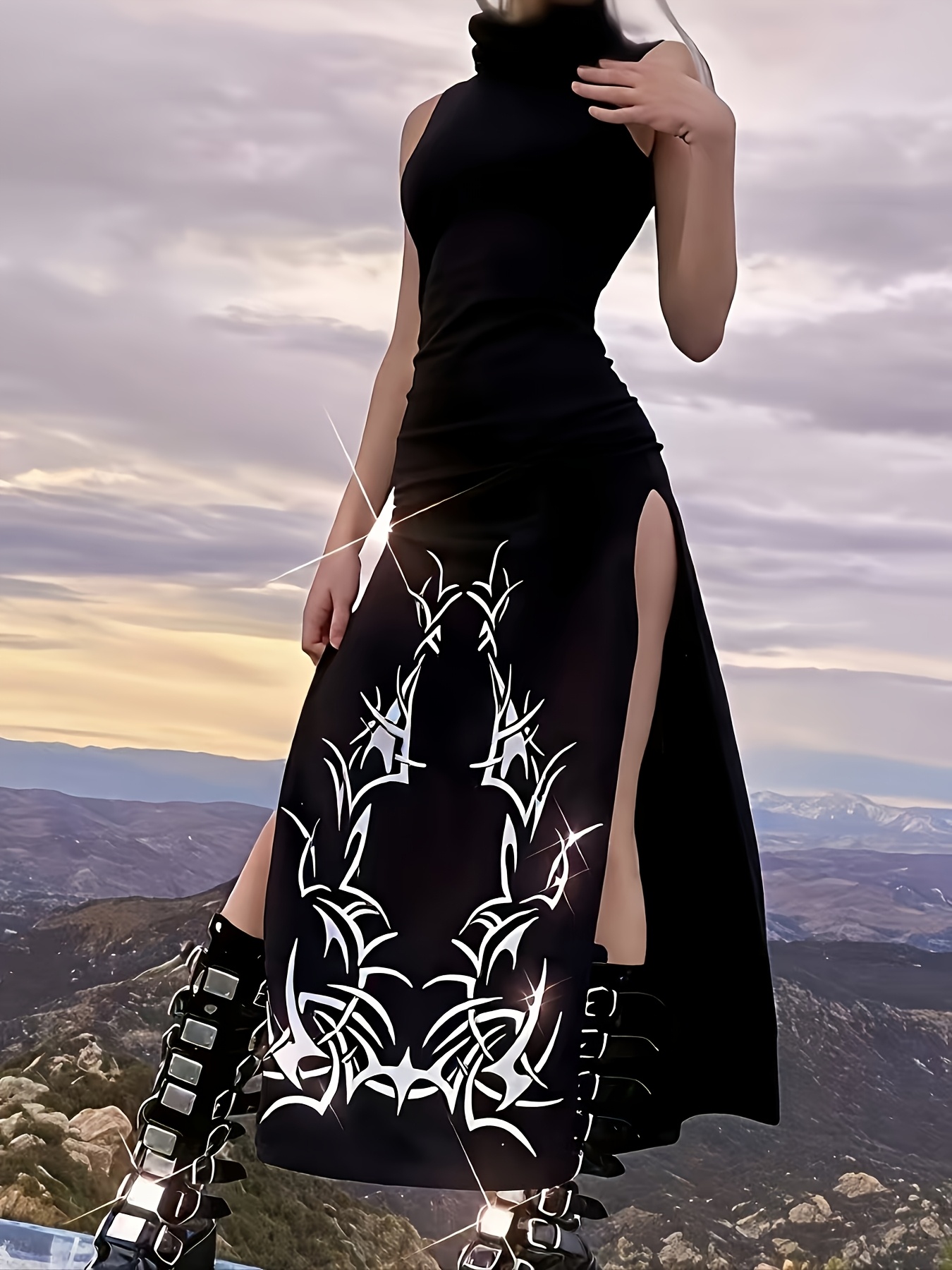 long sleeve high slit maxi dress V Neck Black Shiny Sequins Tulle Long Prom Dresses, Layered V Neck Bla –  morievent
