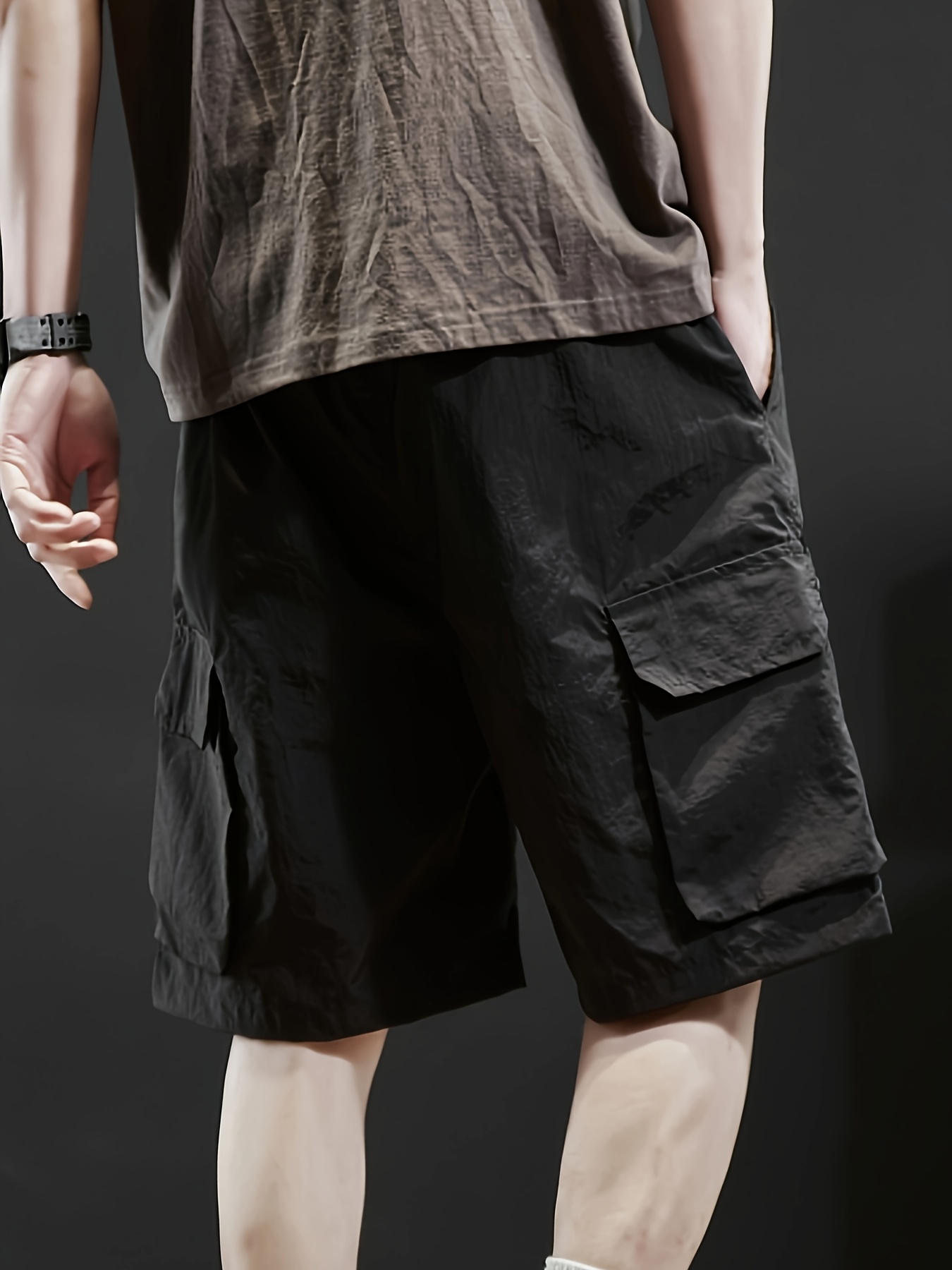 casual solid mens loose drawstring cargo shorts with side pockets summer outdoor leisure and work details 1