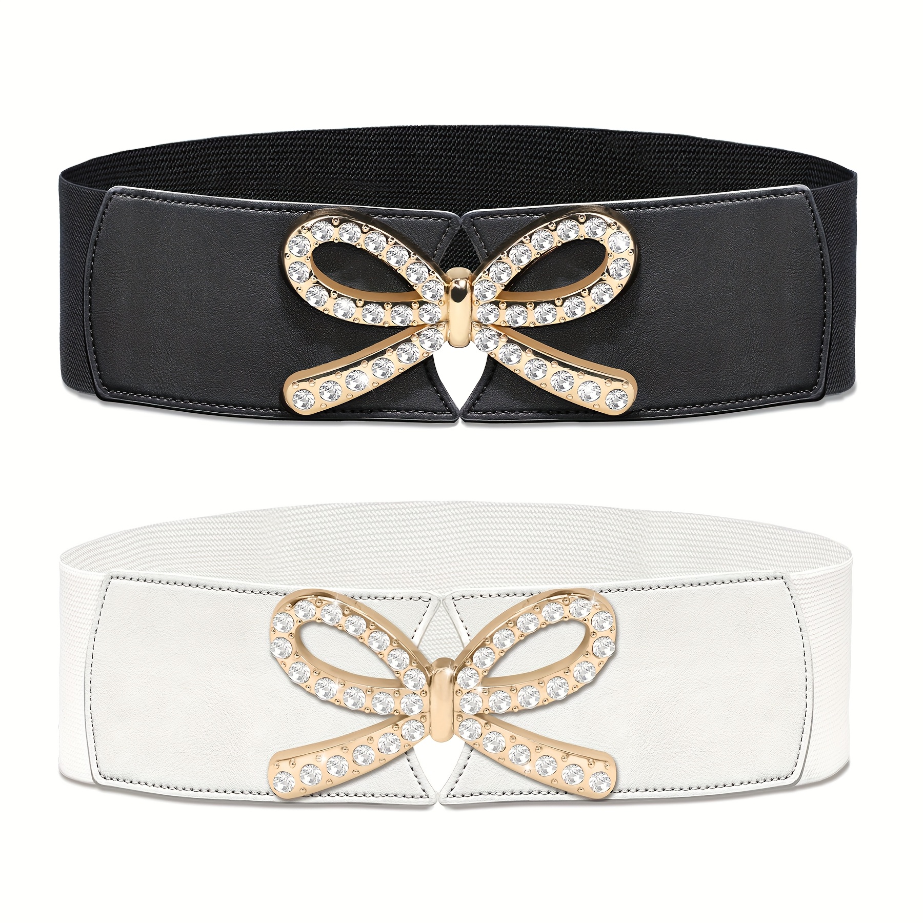 2 Pack Womens Wide Stretchy Belt Bow