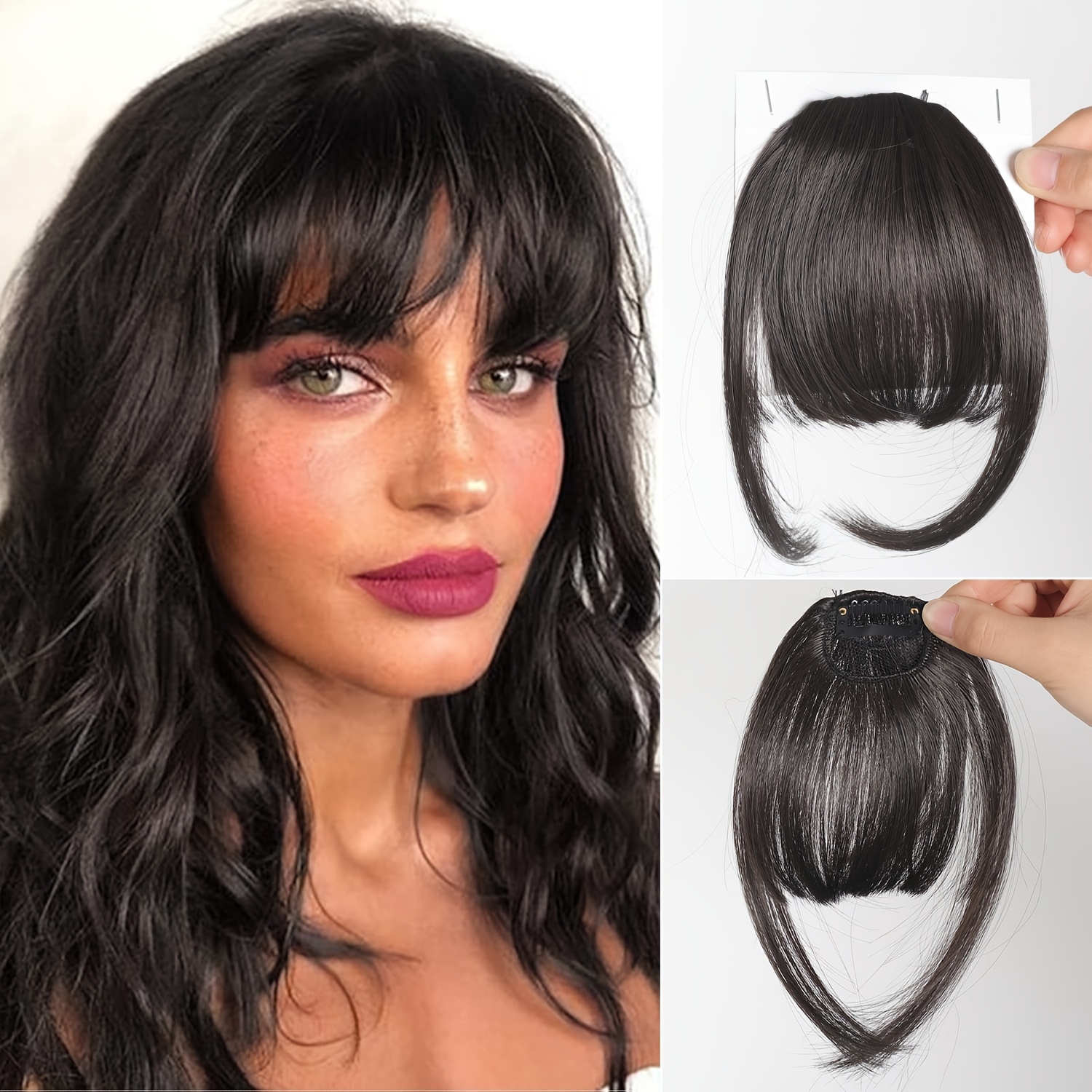 womens synthetic straight hair clip in air bangs light invisible hairpiece with   heat resistant wig accessory   and suitable for   collection details 3