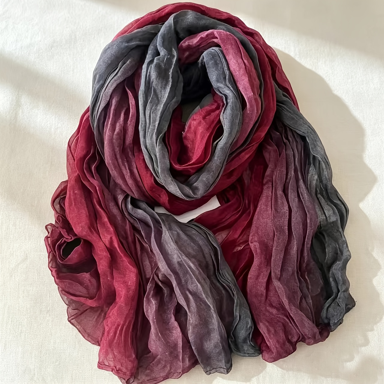 TEMU Women's Gradient Blue Pleated Autumn Winter Scarf, Lightweight Breathable Neck Warmer - Long Gradient Scarf, Retro Ethnic Style Scarf, Artistic