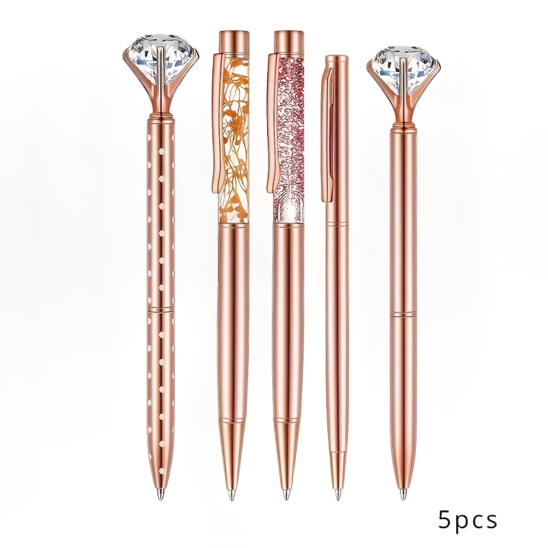 E-shop 5-teiliges Metall-Kristall-Diamant-Stift-Set, Glitzerstifte geeignet für Tagebuchschreiben, elegante niedliche schwarze Tintenstifte, ideal für