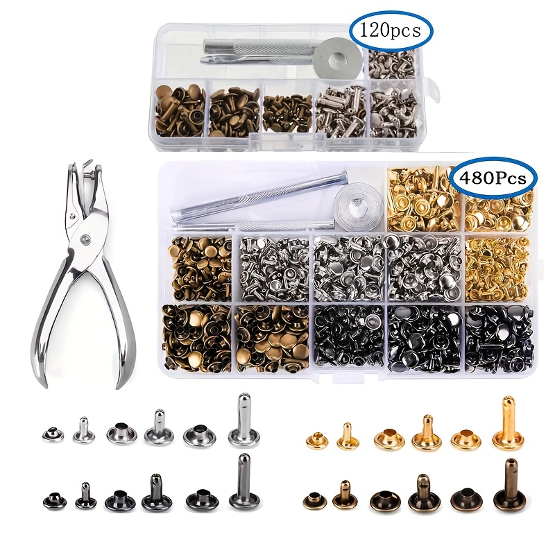 

120/240/480pcs Metal Double-sided Rivets In Multiple Colors, With Installation Tools, Used For Fastening Leather Decorations In Fashion. Eid