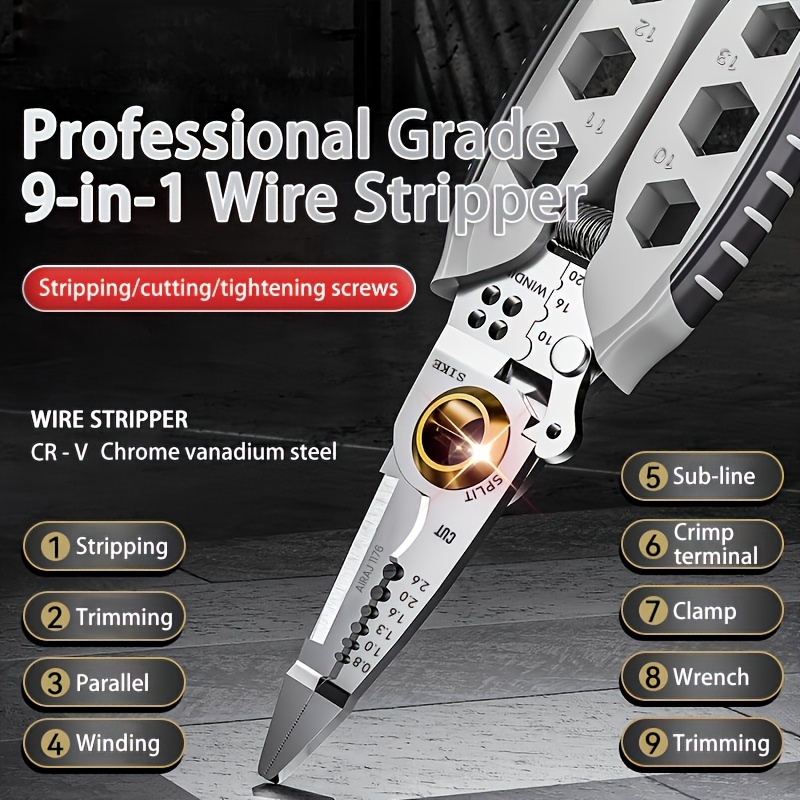 

1pc Multi-functional 9-in-1 Wire Stripping Pliers, Professional Wire Stripper, Durable And Labor-saving, Electrician Pliers, Easy To Carry Wire Cutting Pliers