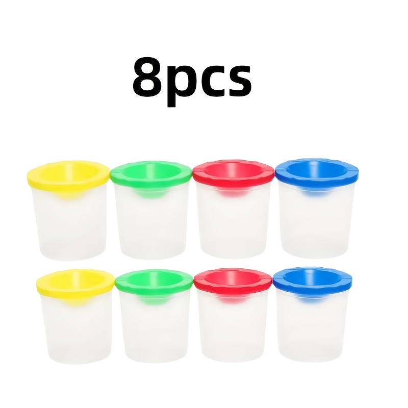 4pcs/8pcs Paintbrush Holder With Lid, Anti-leakage Paint Tool Pen Washing Cup, Color Mixing Cup, Watercolor Washing Cup, Manicure Brush Washing Cup, Small Painting Makeup Pigment Cleaning Cup Set