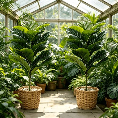 2pcs artificial fiddle leaf fig potted plants suitable for outdoor settings such as courtyards patios doorways and garden perfectly into indoor spaces rooms and offices versatile for multiple