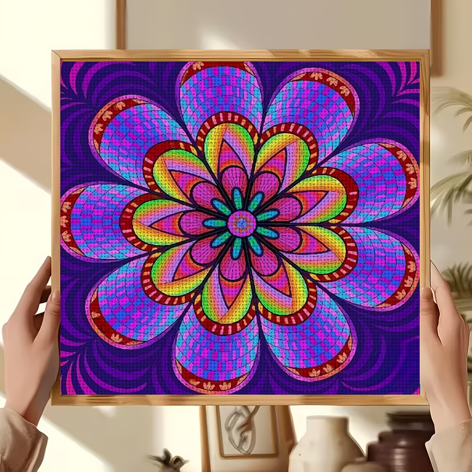 Cross-Stitch Printing Kit Without Frame, Vibrant Flower Pattern