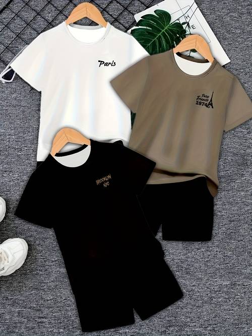 6pcs boys 3d printed short sleeve t shirt shorts set 2 outfits in 1 6pcs combo casual playwear outdoor sports clothes breathable spring summer matching outfits with t shirts shorts for boys outdoor