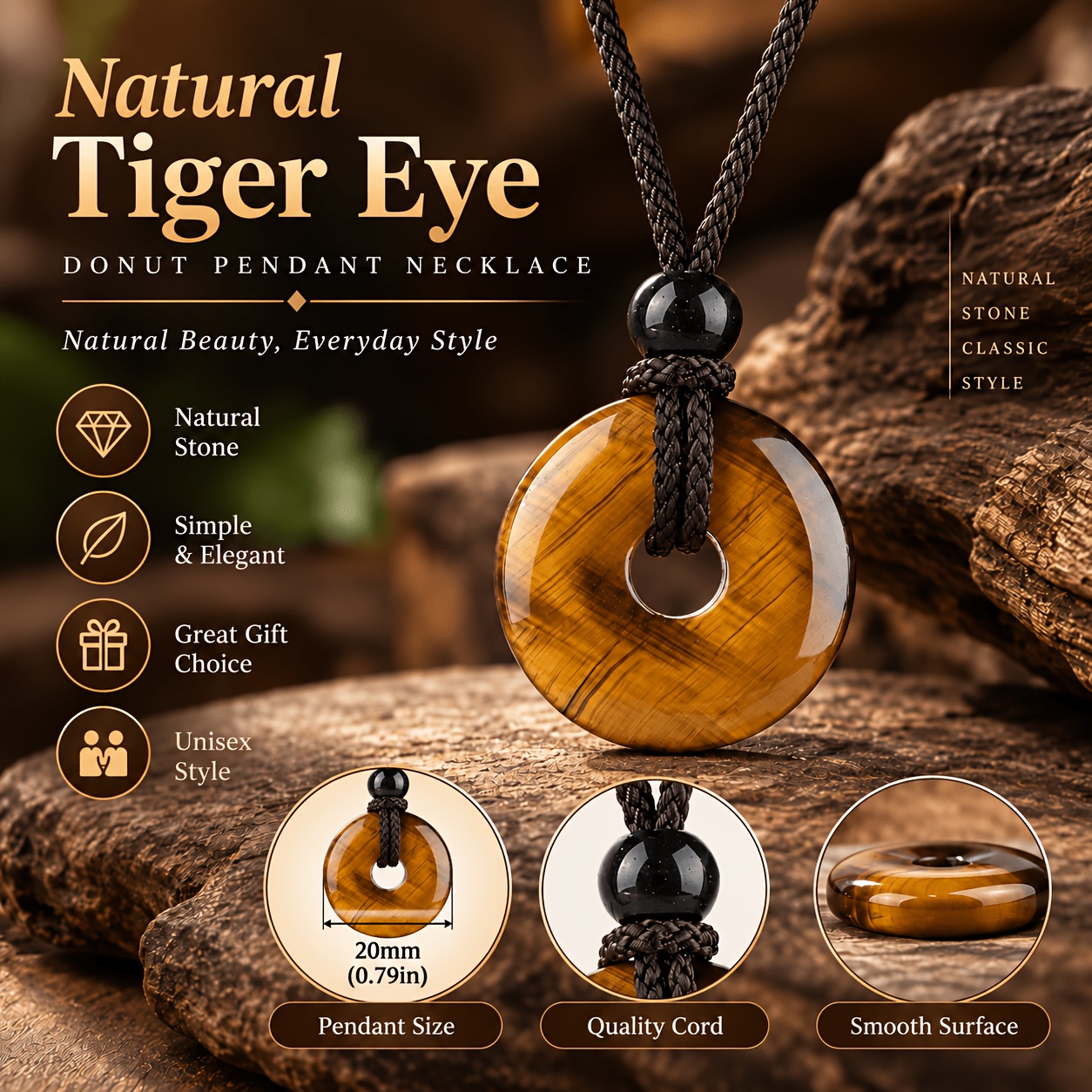 2pcs Round Tiger Eye Jewelry Set for Men and Women