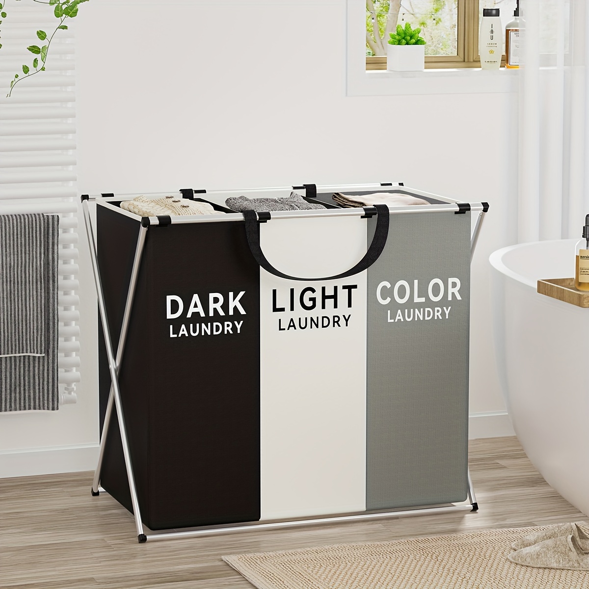 

Glahom Large Laundry Hamper With 3 Sections - Fabric Collapsible Laundry Sorter Basket, Waterproof Liner, Easy-carry Handles, Freestanding Laundry Bag For Bedroom, Laundry Room, Closet, Bathroom