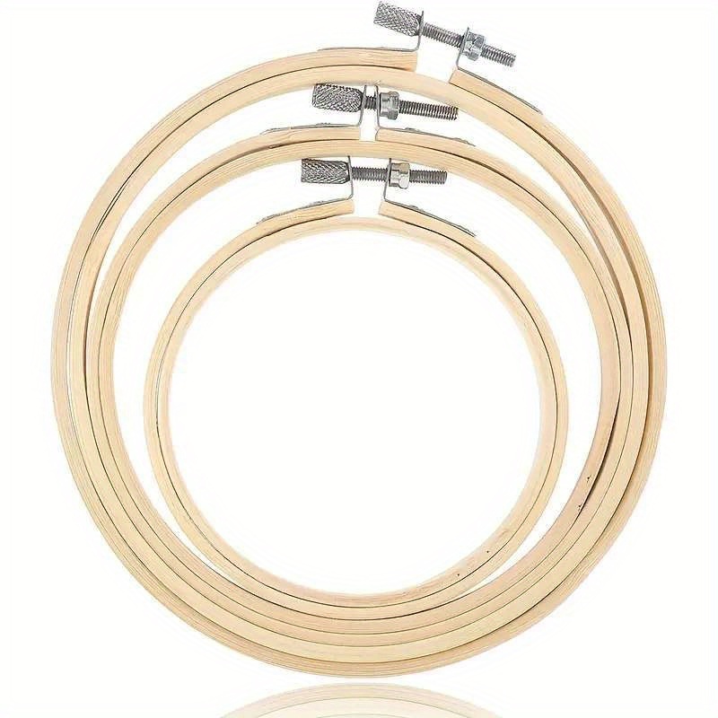 TEMU 3pcs Embroidery Set, (4.72-6.29-7) Inch Round Bamboo Cross- Baskets Adjustable, Suitable For Cross- And Artistic Hand Sewing, Home Decor, Etc