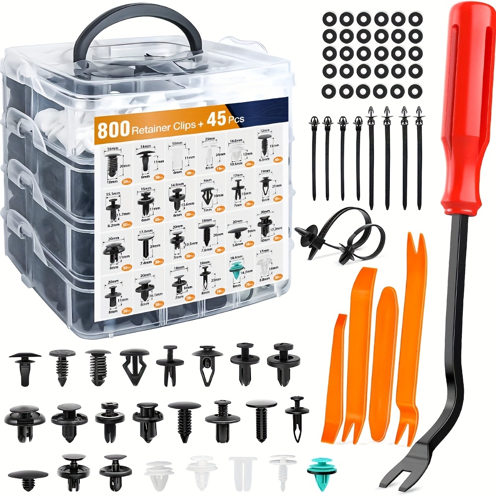 TEMU 845pcs 자동차 고정 클립 바디 푸셔 볼트 리벳 범퍼 도어 장식 패널 고정 키트 자동차 제거 도구 상자