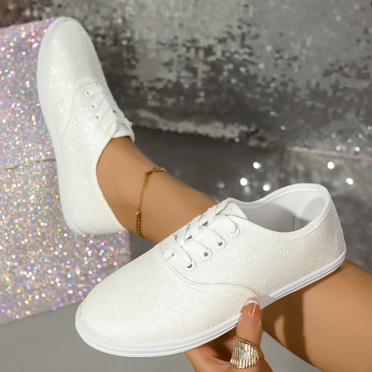 women's glitter sequins flats, pointed toe soft sole slip on