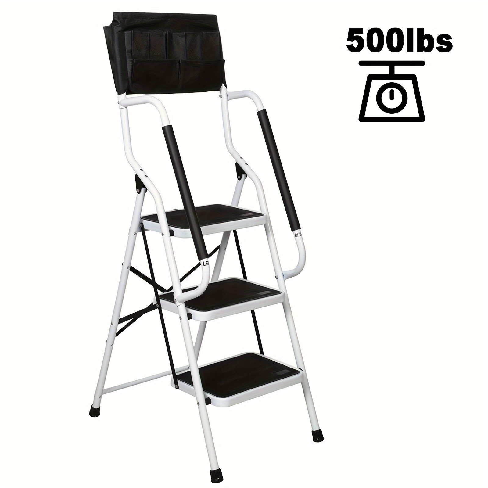

Step Ladder With Handrails 500 Lb Capacity Step Stool Folding Portable Ladders For Home Kitchen Steel Frame With Non-slip Wide Pedal With Attachable Tool Bag
