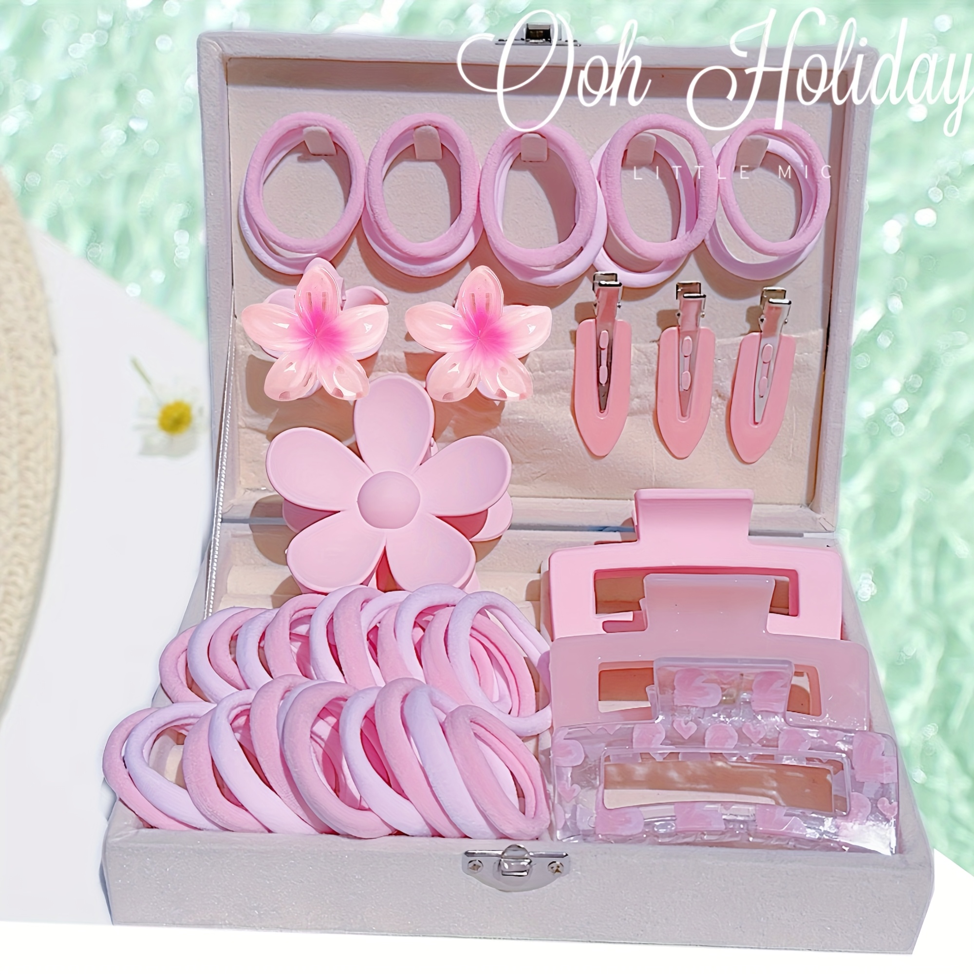 29pcs pastel hair kit women girls pink hair clips elastics  display picture 2