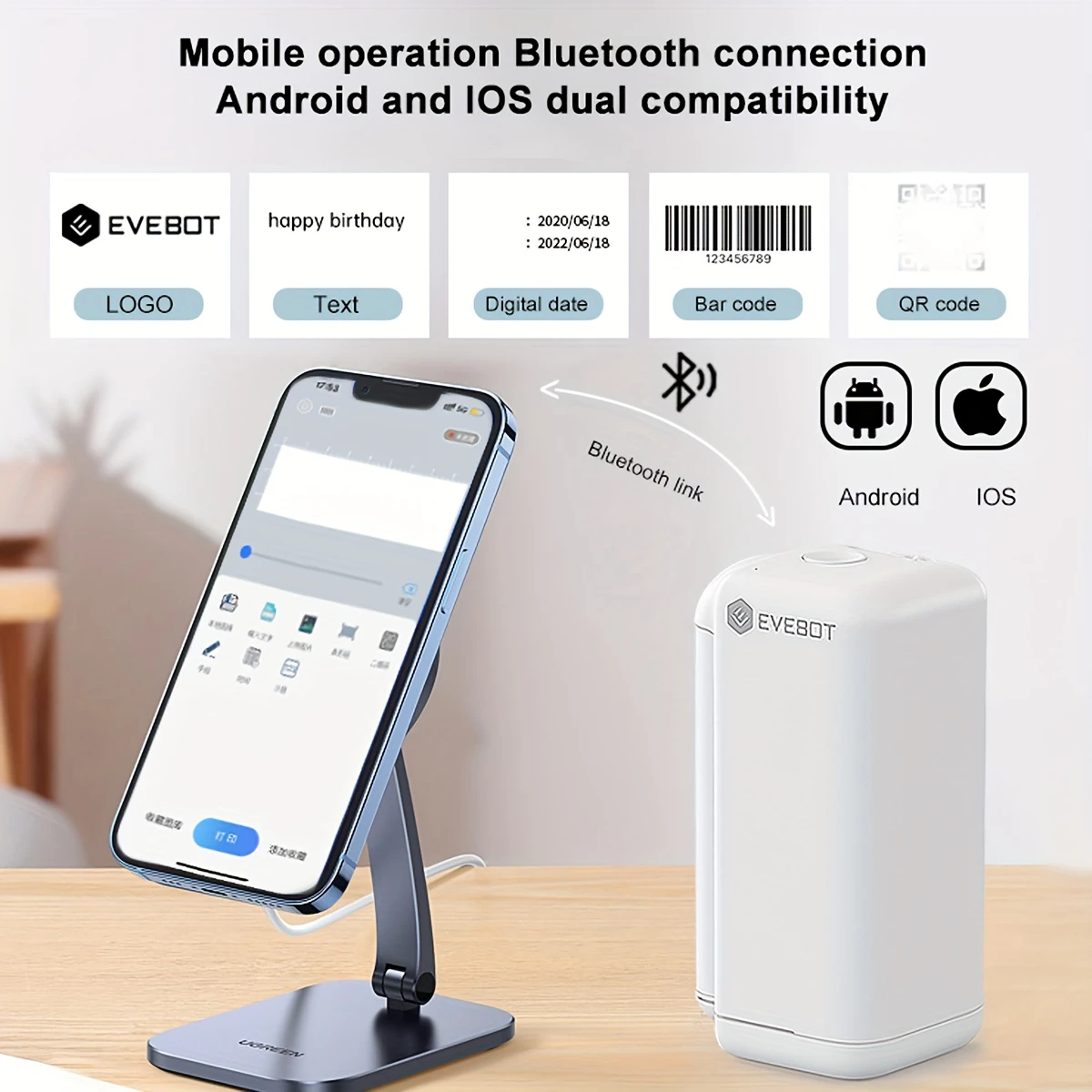 1 set printpods mini handheld label printer mini wireless intelligent printer logo barcode creative diy tattoo printer christmas halloween sticker patterns details 5
