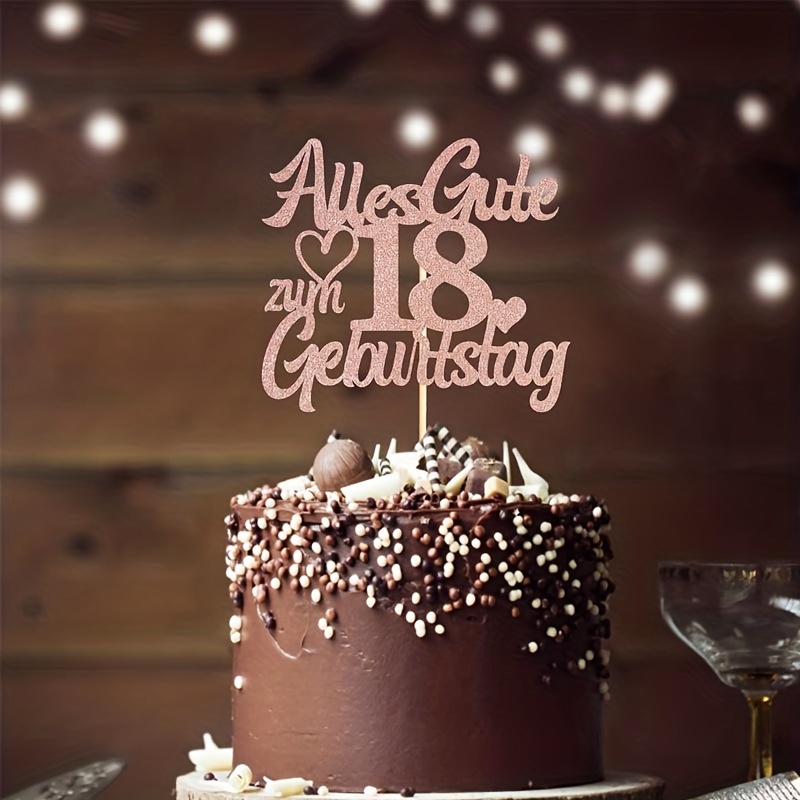 Single Piece Glittery Cake Topper For An 18th Birthday Celebration, Featuring 'happy 18th Birthday' And Suitable Decorations In Rose Golden For Adult-themed