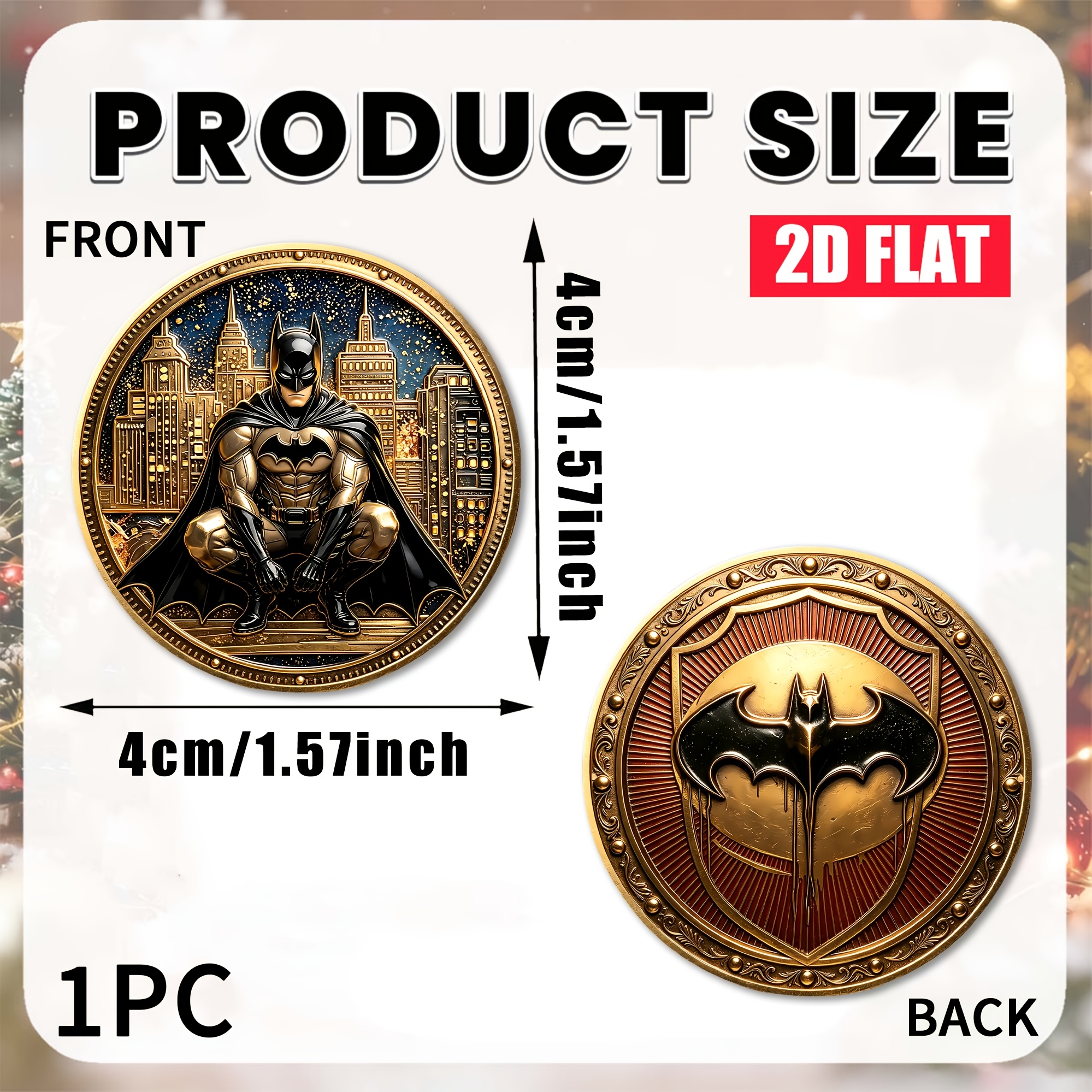 TEMU 1pc, 2d Warner Batman Commemorative Coin, Christmas Double-sided Batman Theme Coin, Round Collectible Coin Shape, Convenient For Storage ,
