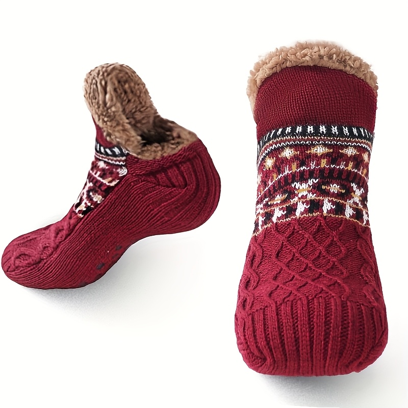 

Comfortable And Soft Men's Knitted Socks-warm And Non-slip Striped Shoes And Socks In Winter, Suitable For Cold Weather.