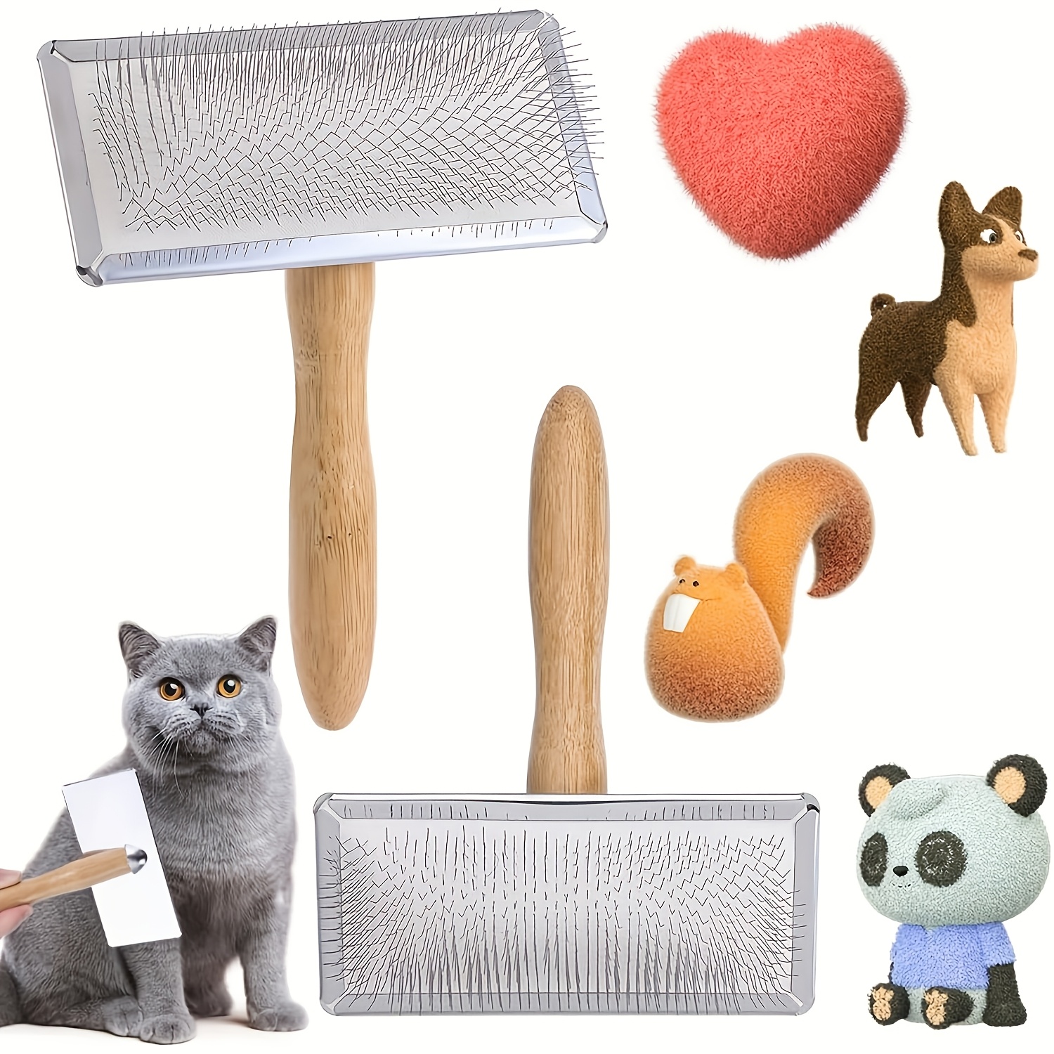 Image of 2pcs (small And Medium) Carders Needle Felting Brush, Hand Carders For, Craft Needle Felting Tools With Solid Wood Handle, Brush For Dogs, Spinning And Weaving, For Craft Felt Project