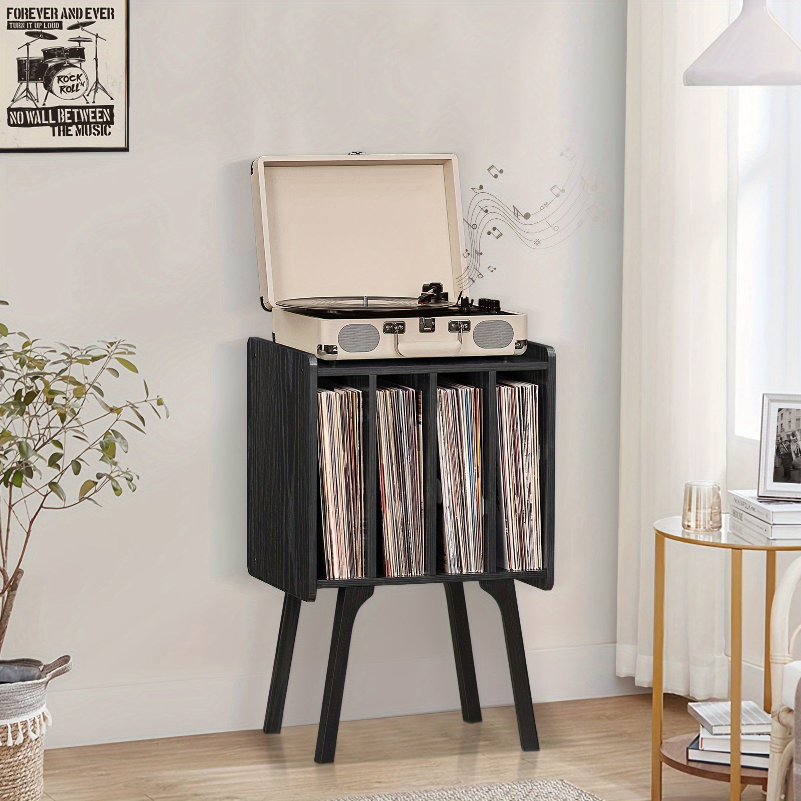 

Record Player Stand, Record Storage Table With 4 Cabinet Up To Albums, Mid-century Turntable Stand With Wood Legs, Vinyl Holder Display Shelf For Living Room