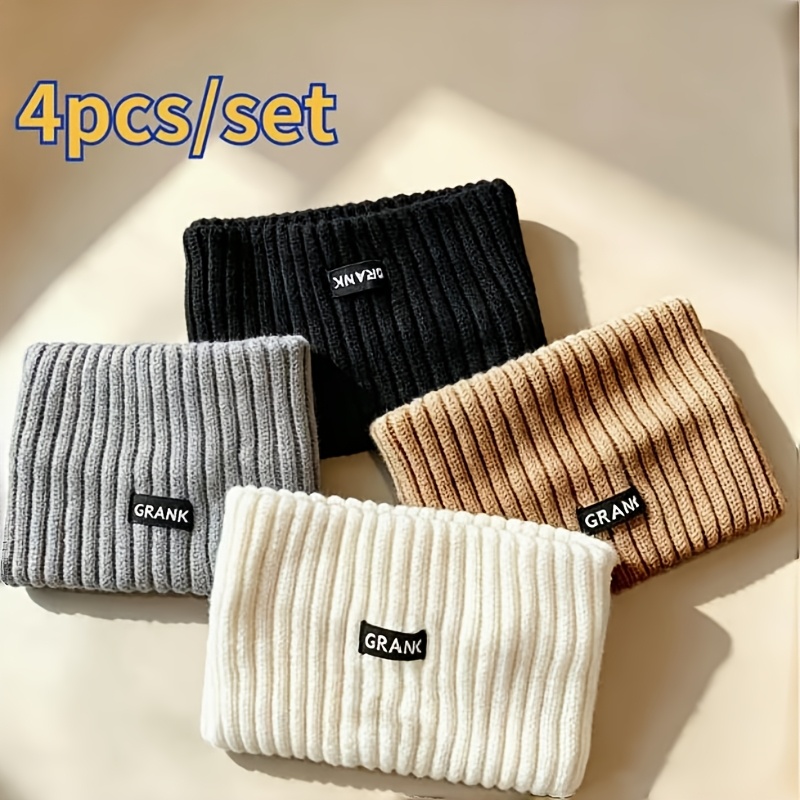 TEMU Lot de 4 bandeaux élastiques pour femme - Tissu, cache-oreilles chauds d'hiver, de couleur unie à coupe confortable, bandeau universel et