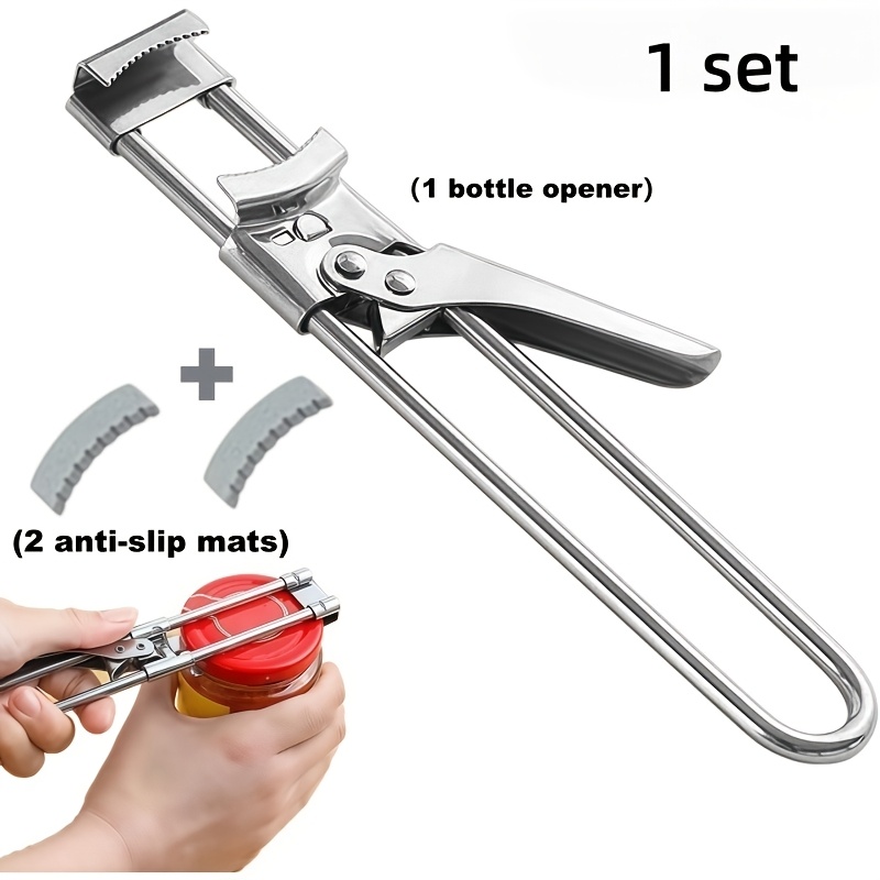TEMU 1 Set Adjustable Stainless Steel Can Opener Kit: Includes 1 Bottle Opener And 2 Anti-slip Mats. Multifunctional, Non-slip Design For Easy Lid