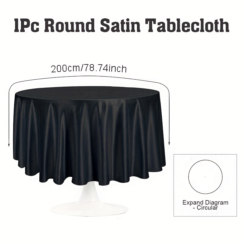 TEMU 1pc, Black Satin Round Tablecloth, Rustic Polyester Black Satin Dining Round Tablecloth Table Cover - Graduation, Christmas, Wedding, Birthday,