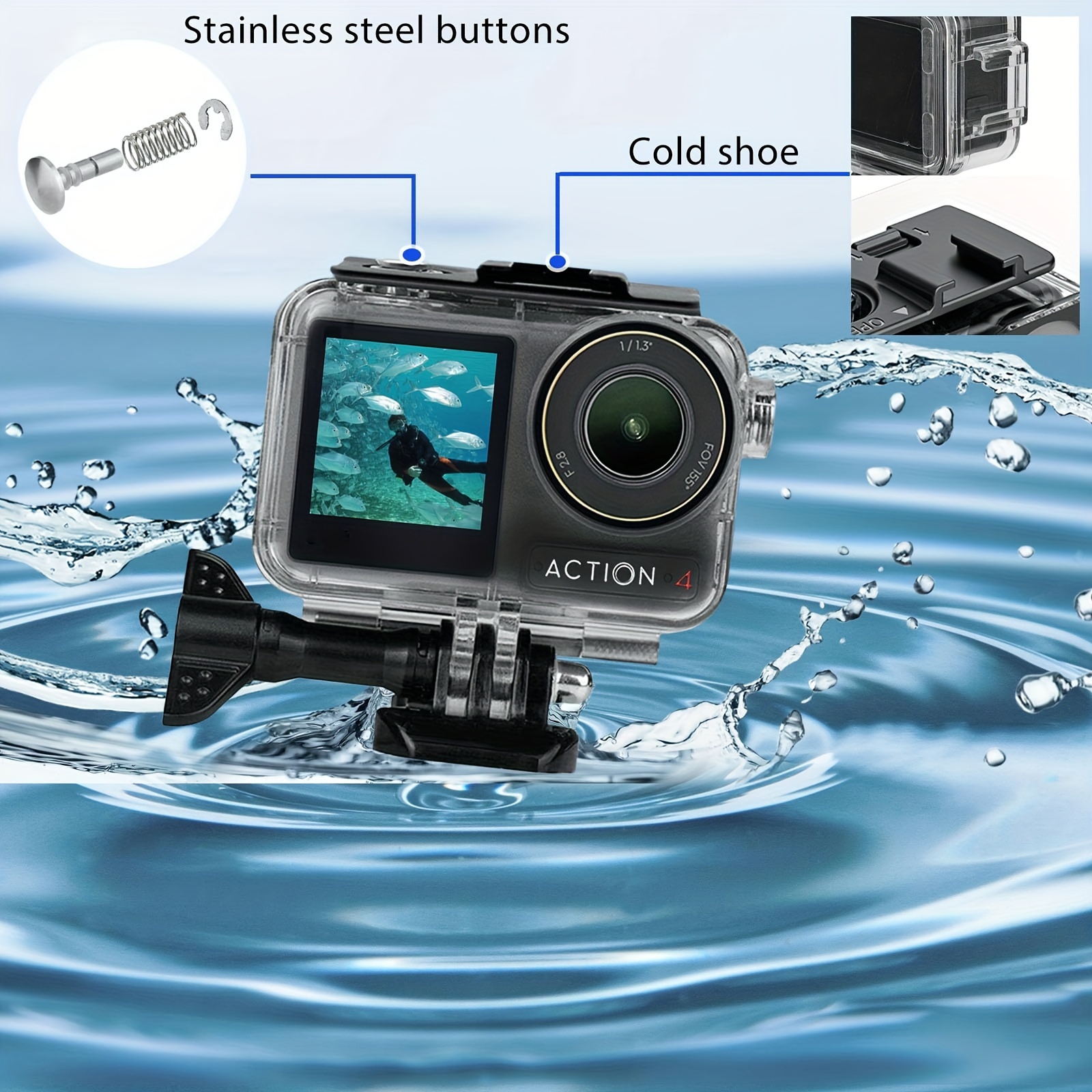 action 3 4 waterproof case 148ft deep dive protection underwater housing with bracket accessories details 4