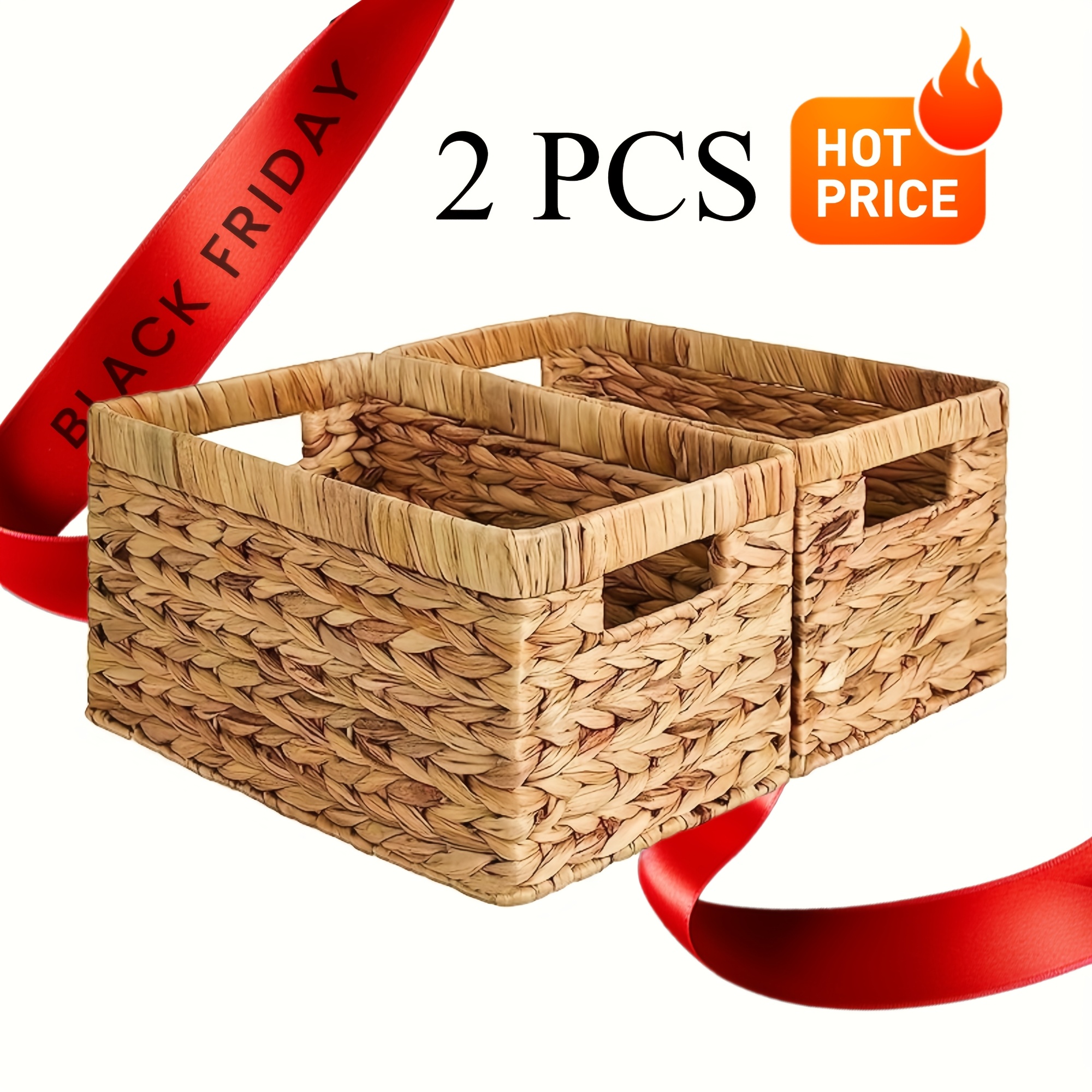 

2-pack Horehound Grass Woven Baskets With Handles, Stacking Storage Bins For Shelf Organization, Home And Room Decor, Shelf Baskets