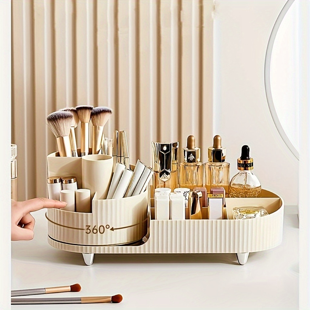 

360-degree Rotating Makeup Organizer - Large Capacity Cosmetic Storage For Brushes, Eyeshadows & Lipsticks - Polished Finish, No Assembly Required Makeup Brush Organizer Makeup Organizer For Vanity