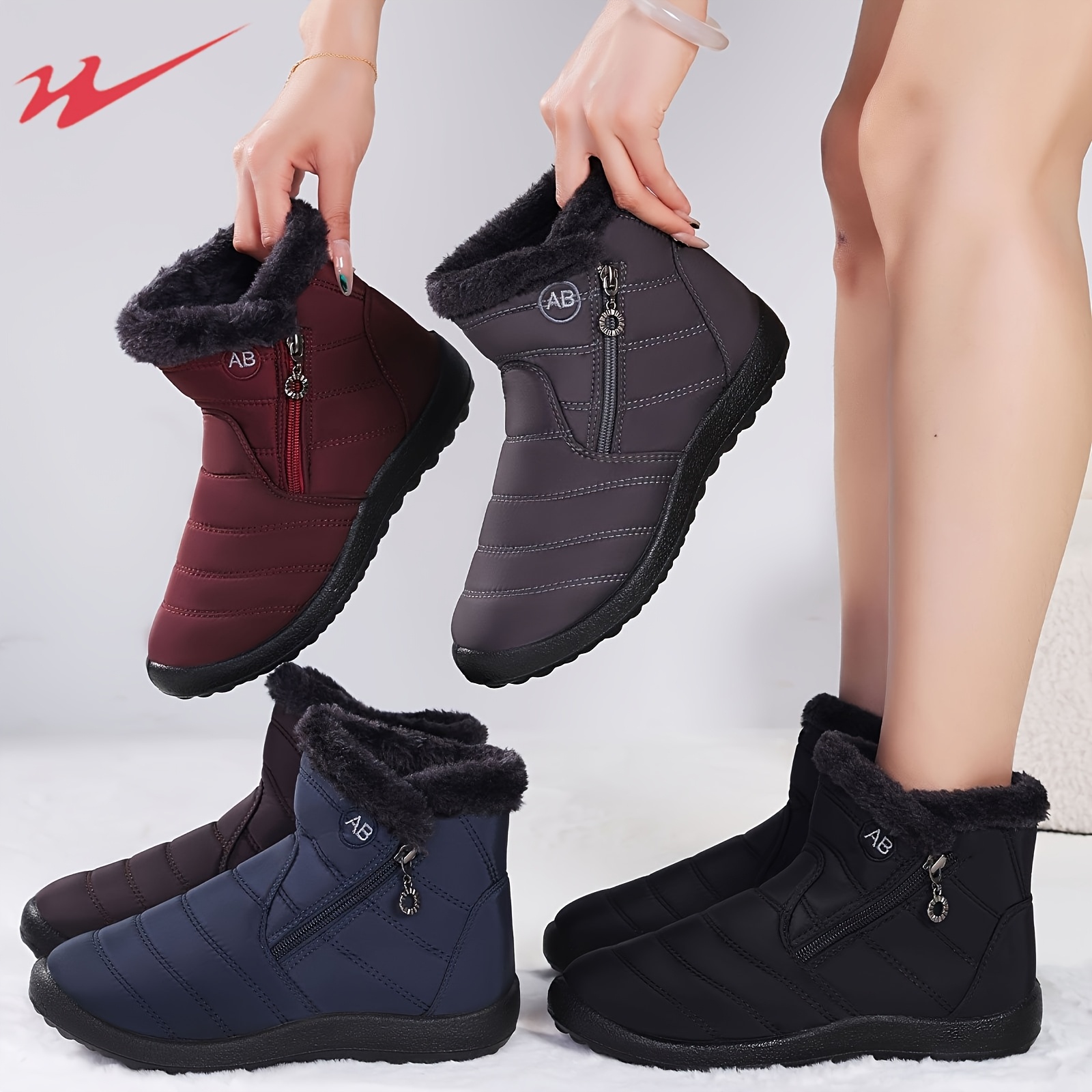 Women's Plush Lined Short Snow Boots with Side Zipper