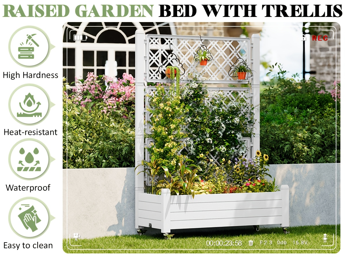 Privacy Planters with Trellises, Raised Flower Bed Privacy Screens with Drainage Holes, Outdoor Planters for Climbing Plants, Suitable for Patios, Gardens, And Courtyards, Outdoor Privacy Screens, Freestanding Decorative Fence Panels