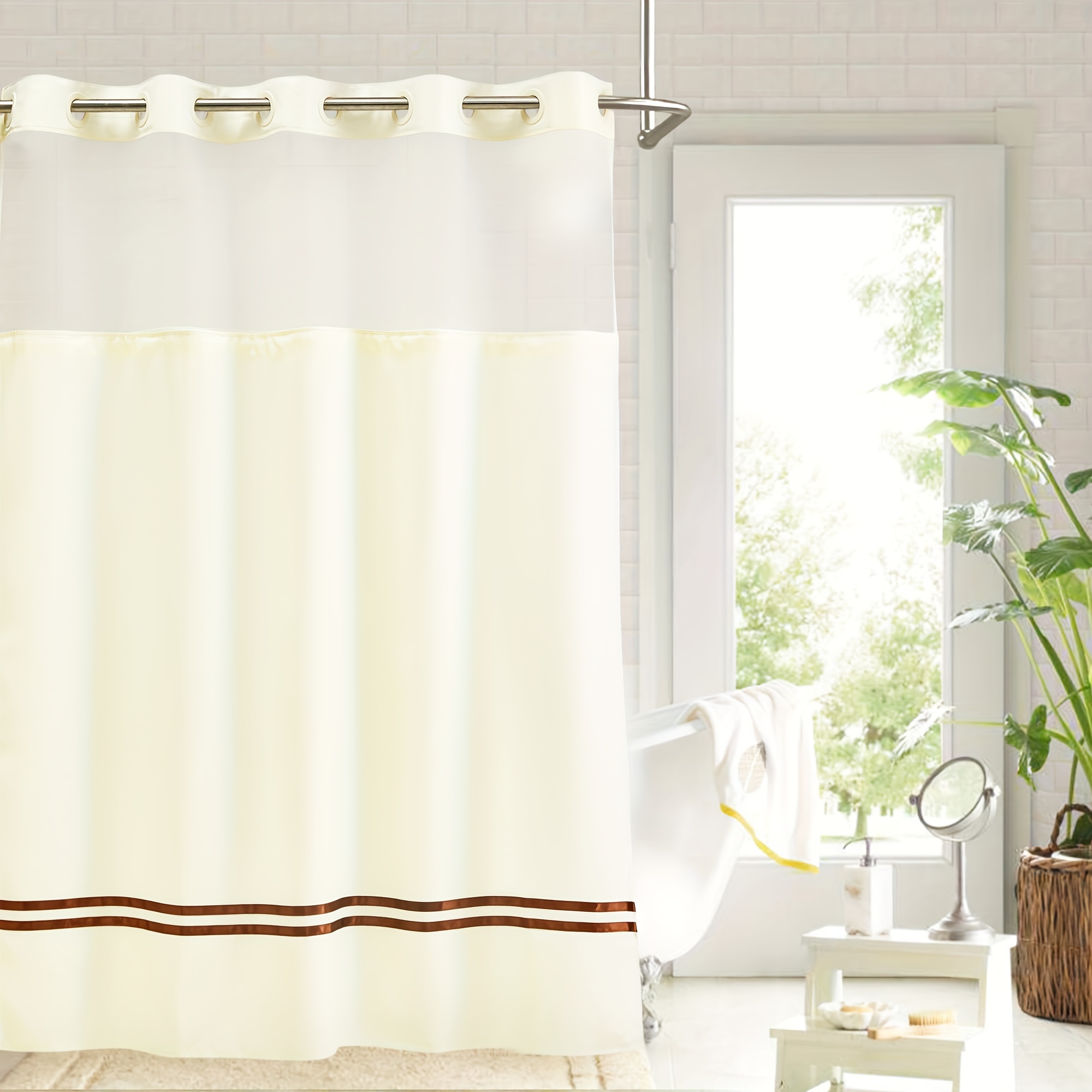 

Shower Curtain With Liner, No Hook Needed, With Window, Magnets And Black , Machine Washable, 71 X 74 Inch