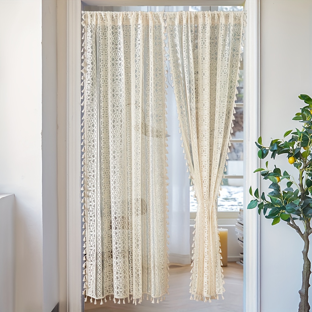 

2pcs Lace Curtains, French Retro Gauze Princess Light Luxury Curtains, Polyester Unlined Machine Washable Translucent Window Curtains With Eyelet For Room Types