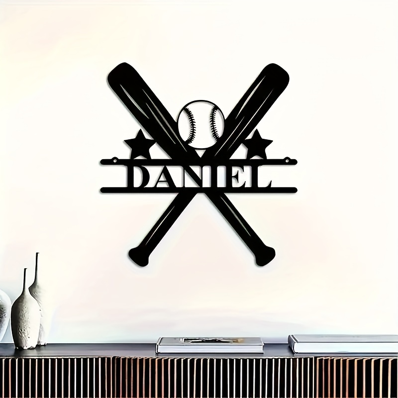 

Boho Style Personalized Metal Baseball Decor Wall Sticker - Customizable Name And Baseball Bat Design For Fans And Home Decor - 11.8"x11.4