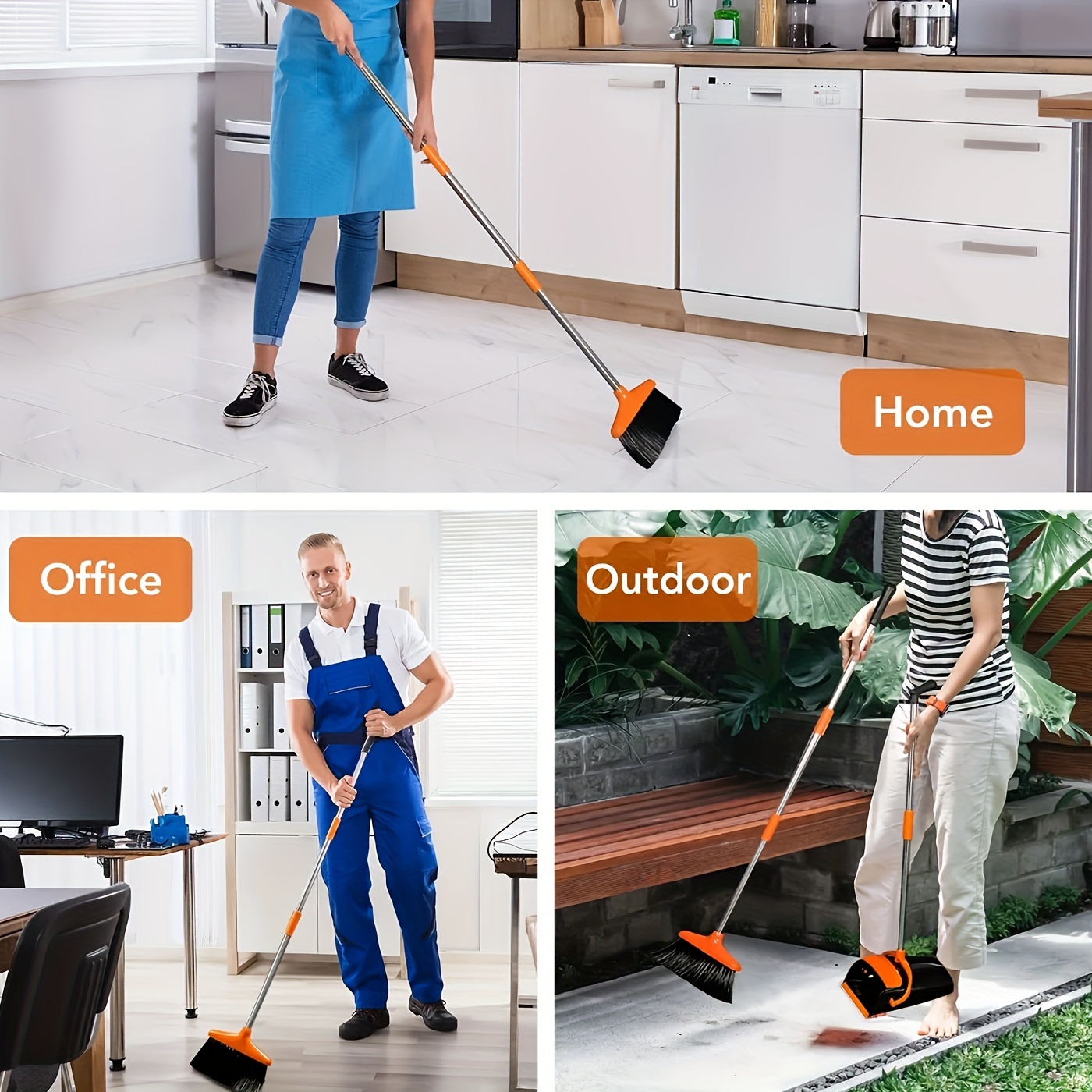 1pc broom and dustpan set household broom cleaning for office home kitchen   floor use upright standing dustpan broom set 36in 49in Product details 1